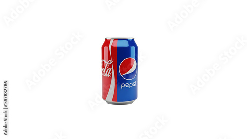 A generic cola can with a split design symbolizing brand rivalry and consumer choice in the beverage industry, isolated on white