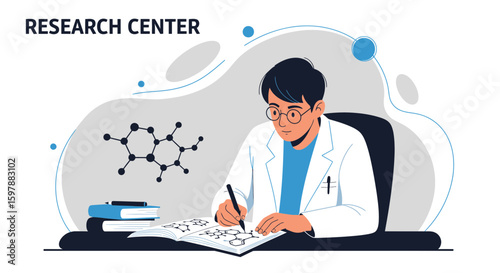 Scientist Researching Molecular Structure In Lab Coat At The Research Center