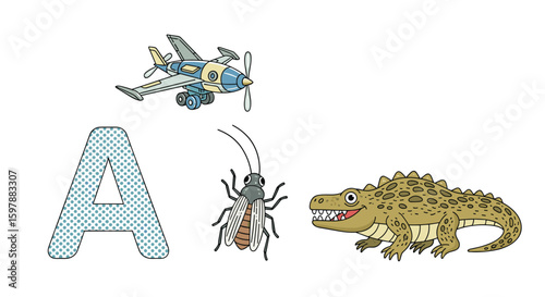 Learn the alphabet with amazing animals and awesome airplanes introducing the letter a