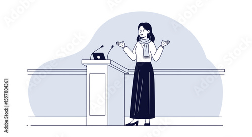 Woman Giving Speech Presentation Or Business Seminar In A Conference Hall