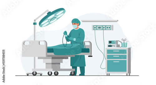 Operating Room Scene with Surgeon Preparing for Surgery Illustration