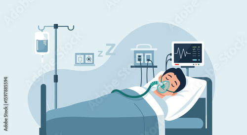 Patient In Intensive Care Illustrative Healthcare Illustration In Hospital Bed