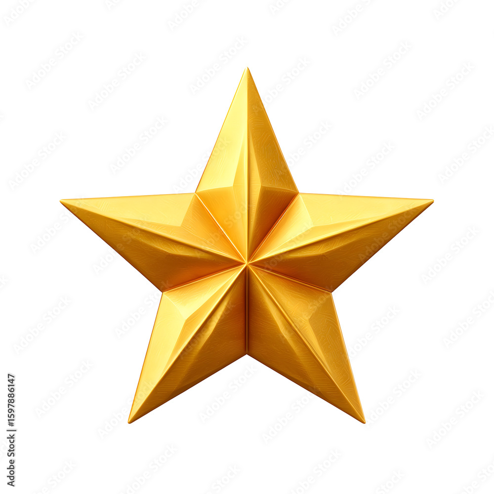 Obraz premium Gold Five Pointed Star 3D Render on Transparent Background