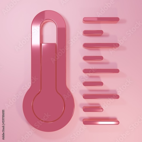 Pink Meteorology thermometer measuring icon isolated on pink background. Thermometer equipment showing hot or cold weather. Minimalism concept. 3D render illustration