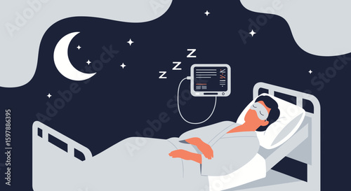 Patient Sleeping Peacefully in Hospital Bed Under Moonlight During The Night