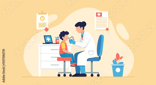 Pediatrician Examining A Child With An Otoscope During A Medical Consultation
