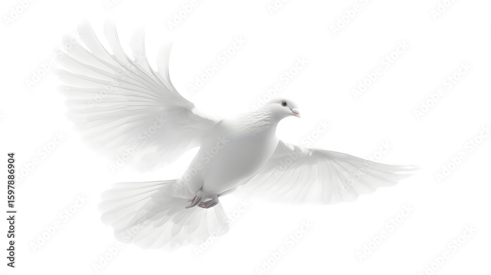 Fototapeta premium Majestic White Dove Symbolizing Freedom in Flight Isolated on White Background