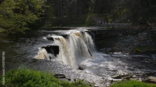 Keila Waterfall (Estonian: Keila Juga) top of a cliff view, falls on the Keila River in Harju County, Estonia.