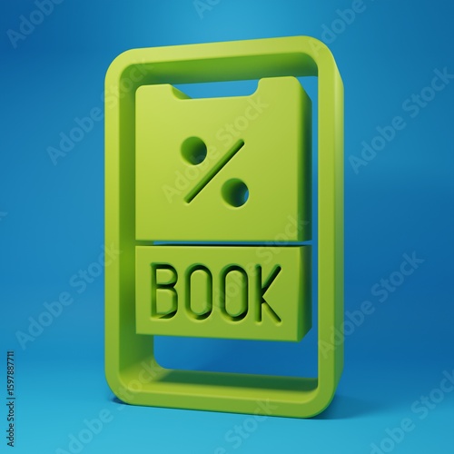 Green Cruise ticket for traveling by ship icon isolated on blue background. Travel by Cruise liner. Cruises to Paradise. Minimalism concept. 3D render illustration