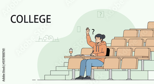 Student Asking Question In Lecture Hall Classroom Setting During University Education