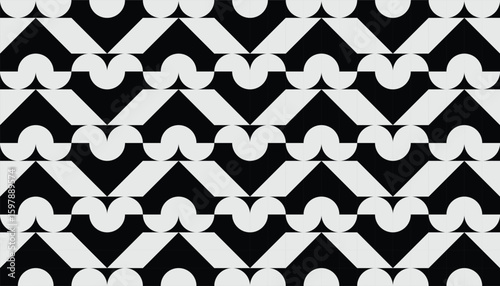 Vintage abstract black and white tile pattern with bold symmetry