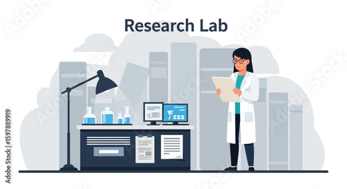 Woman Scientist Reviewing Data In Laboratory For Experiment Scientific Research