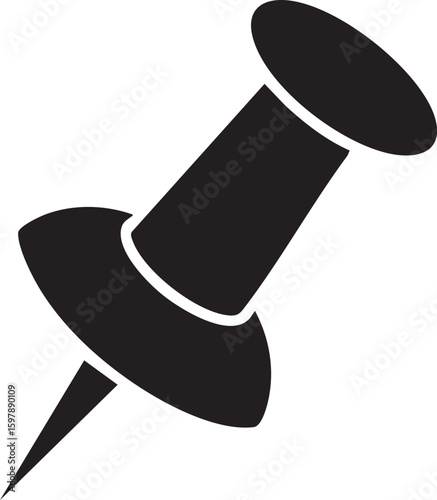 Silhouette Of A Tilted Push Pin Thumbtack Vector Illustration Symbolizing Office Reminder Notice Board Stationery Simple Black Icon

