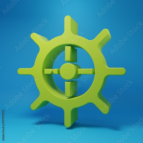 Green Ship steering wheel icon isolated on blue background. Minimalism concept. 3D render illustration
