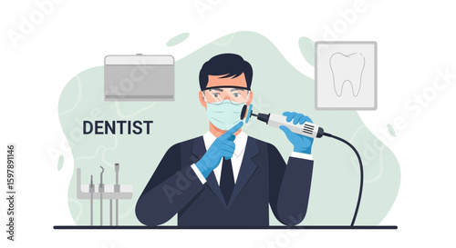 Professional Dentist Wearing Protective Gear Examining Teeth With Modern Equipment