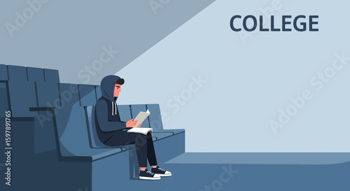 Student Reads On A College Campus Or In A Lecture Hall Concept Design