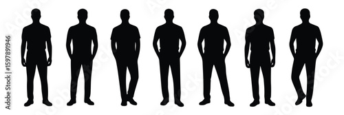Wallpaper Mural Male silhouette vector set showing seven stylish standing poses including crossed arms, relaxed stance and professional attitude—perfect for fashion, character modeling and business themes vector temp Torontodigital.ca
