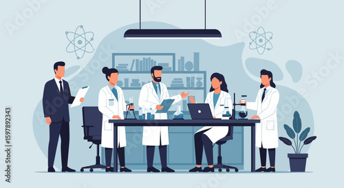 Professional Scientific Team Collaboration During Research In Modern Laboratory