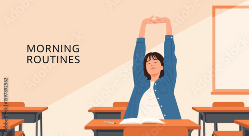 Student Stretching In Classroom As Part Of Morning Routine Relaxation Exercise