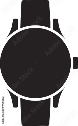 Minimalist Black Wristwatch Vector Silhouette Icon Representing Time Fashion Accessory Watch Hour Minute Schedule Classic Design Concept Illustration

