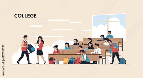 Students And Teacher In The University Classroom Educational Environment