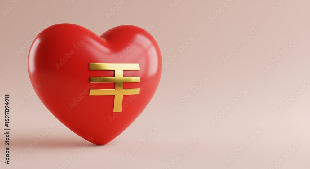 Obraz premium 幸せ輝く赤心臓 上品な金色文字