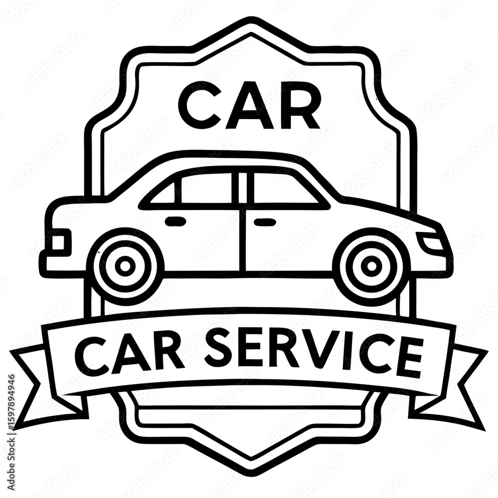 Car service sign featuring a vehicle illustration in a clean line art style Car service sign featuring a vehicle illustration in a clean line art style