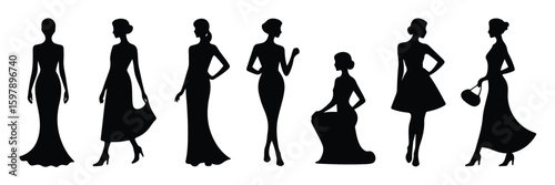 Women woman people female silhouettes silhouette shopping dress beauty vector model dance body lady person business clothes girls party art shape fashion dresses gowns elegant banner icon infographic 