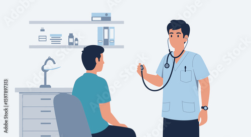Routine Checkup Doctor Listening To Patient In Office Consultation Healthcare