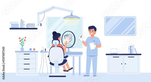 Routine Dental Checkup And Consultation In A Modern Clinic Setting Illustration
