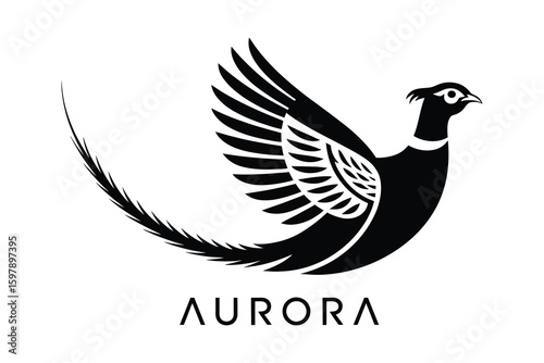 flying bird logo elegant pheasant silhouette vector illustration modern animal wing tail feather decorative graphic design minimal stylish branding icon nature wildlife exotic luxury creative art