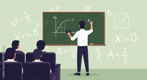 Teacher Explaining Graph Concept In Class With Students Illustration Design