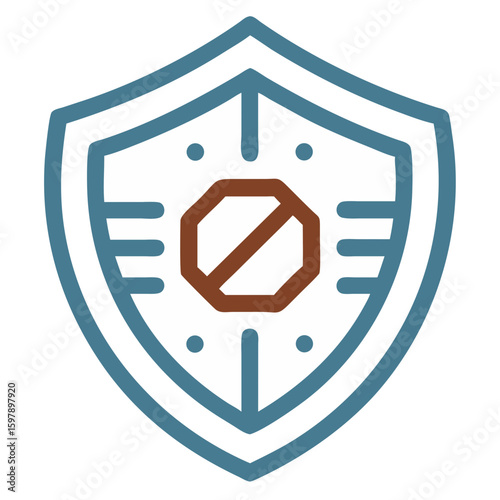 Security Shield Icon with Prohibition Symbol for Technology Blogs, Cybersecurity Websites, Safety Awareness Campaigns, Digital Protection Resources, and Business Security Materials  