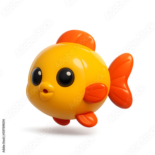 Cute cartoon goldfish with round body and orange fins, perfect for kids’ content, aquatic themes