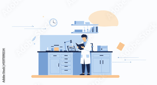 Scientific Research In Modern Laboratory With Researcher Holding Document