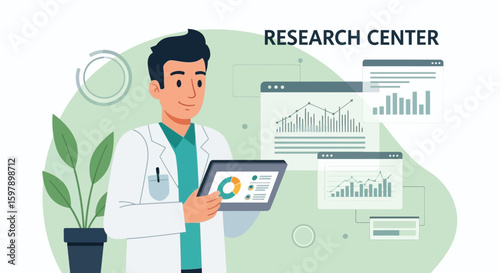Scientist Analyzing Data For Medical Research At The Research Center On Tablet