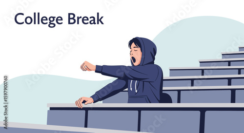 Tired Student Yawning During Lecture Hall Break From Exhausting Academic Schedule