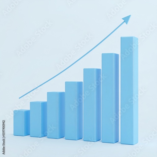 Free Download 3D Rendered Blue Bar Graph Illustrating Business Growth with Ascending Trend Line Against a Clear Background - GFXLoad