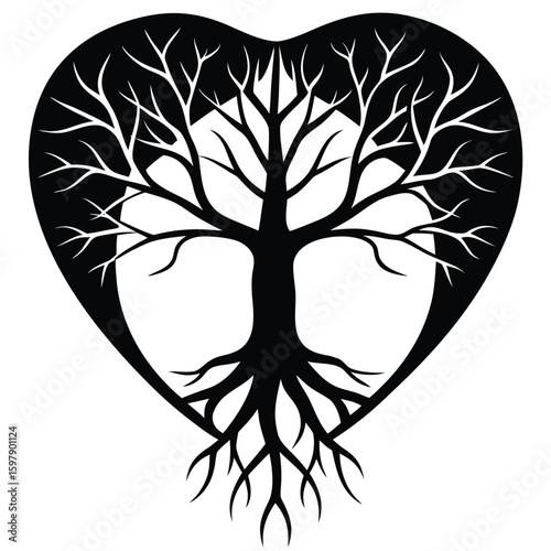 A Tree Silhouette with Roots Forming the Shape of a Brain