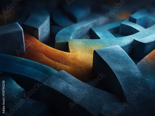 Sculpted graffiti with textured blue and orange surface, abstract urban art dramatic lighting, creative street style