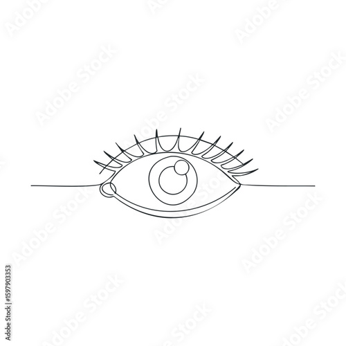 Minimalist continuous line art of eye with long eyelashes