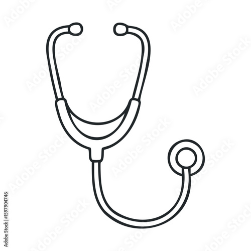 Black stethoscope line drawing - medical listening device illustration