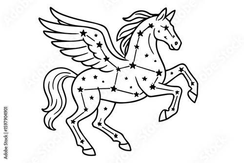 Celestial Pegasus Constellation Isolated Vector Coloring Page