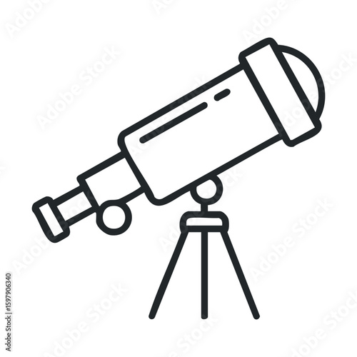 Monochrome illustration of astronomical telescope on tripod