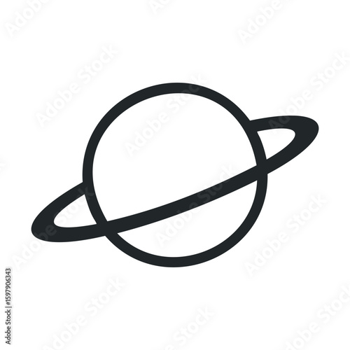 Black and white icon of saturn with rings