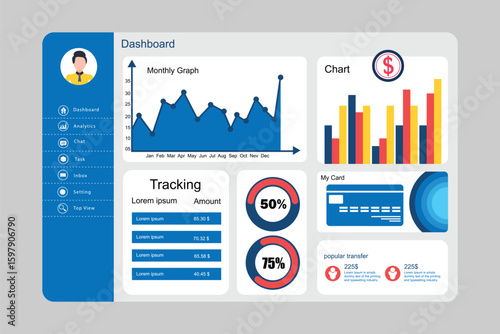 Financial infographics element on dark background. Abstract charts, financial balance, business steps or processes. Market trade. Binary option. Trading platform, account