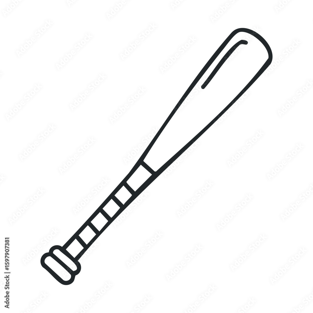 Outline of a baseball bat with striped grip and curved end Outline of a baseball bat with striped grip and curved end