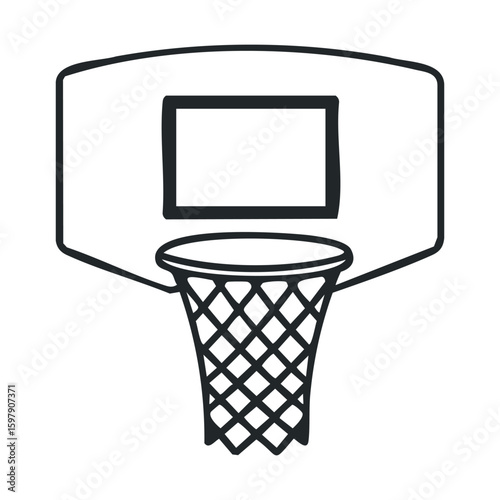Simple black and white basketball hoop design with net