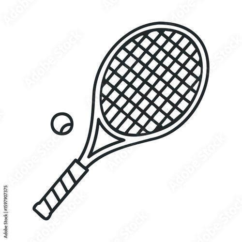 Tennis racket with ball - sports equipment outline illustration