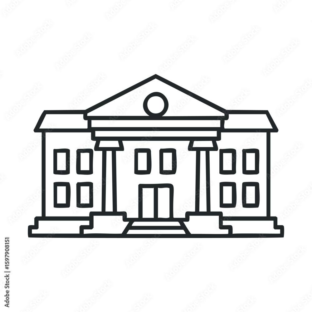 Simple outline of a classical government building with columns and arches Simple outline of a classical government building with columns and arches